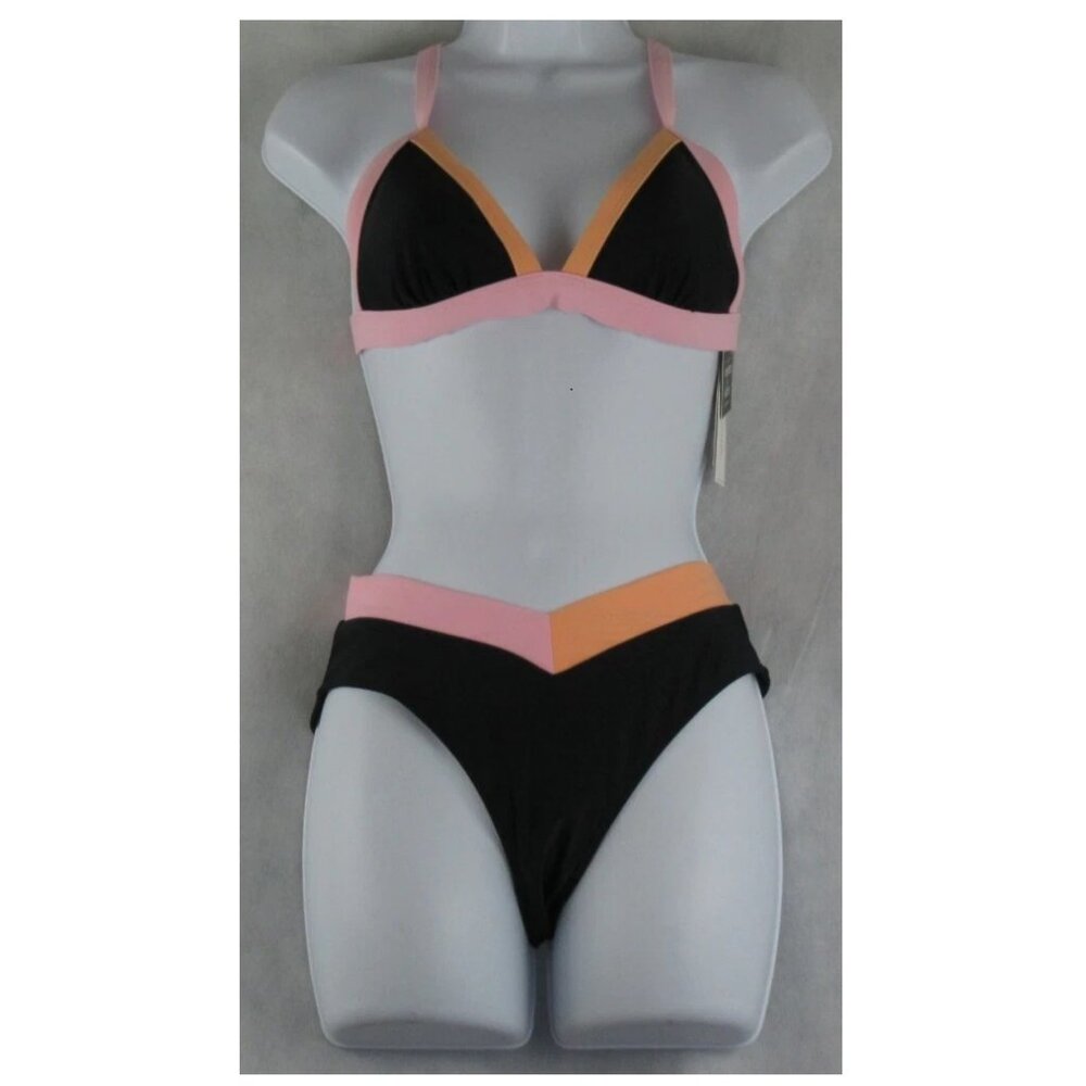 NWT Salt + Cove Juniors 2-Piece Triangle Bikini Swimsuit Set, Black Multi